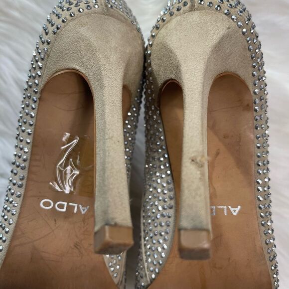 Aldo synthetic leather khaki rhinestones embellished ankle boots heels SZ6.6 - Picture 9 of 9